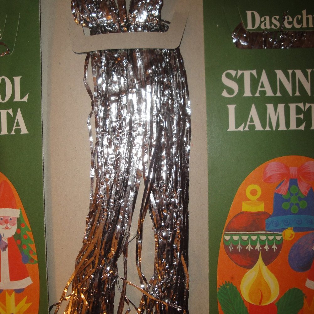 1 Real Metal Foil German SILVER Christmas Tree Icicles Tinsel Old Style Vintage